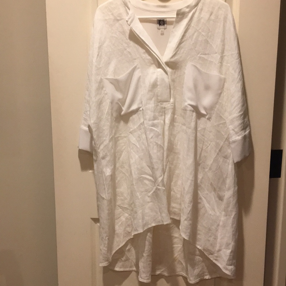 Anne Klein womens 100% Linen Tunic/cover up top blouse 3/4 sleeves Size Large - Picture 9 of 11